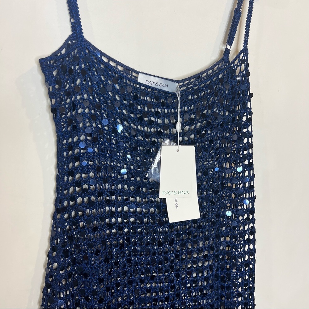 Rat and Boa Lupita glittering sequin crocheted blue maxi dress size S/M NEW! NWT - Picture 3 of 12